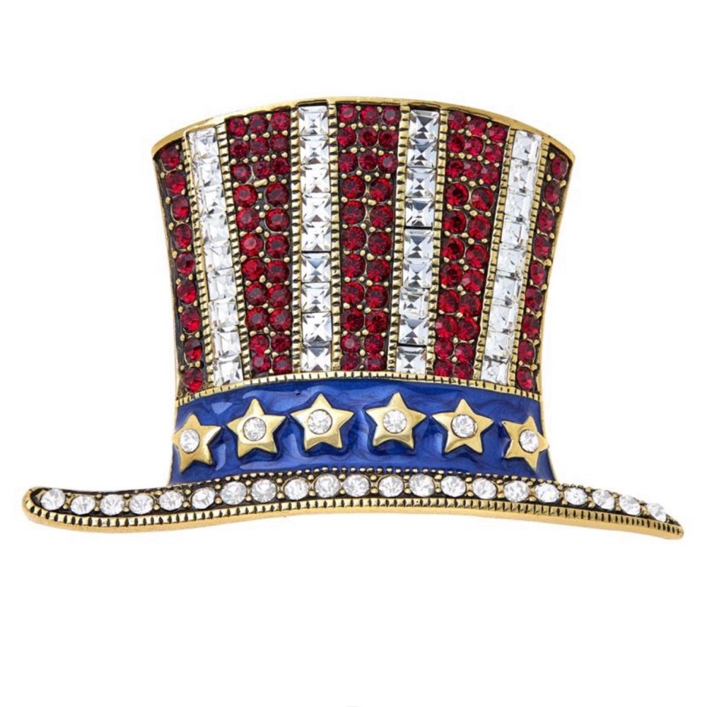 Heidi Daus 🆕 “Hats Off To You” Enamel & Crystals USA 🇺🇸 Patriotic Brooch Pin - Picture 3 of 7